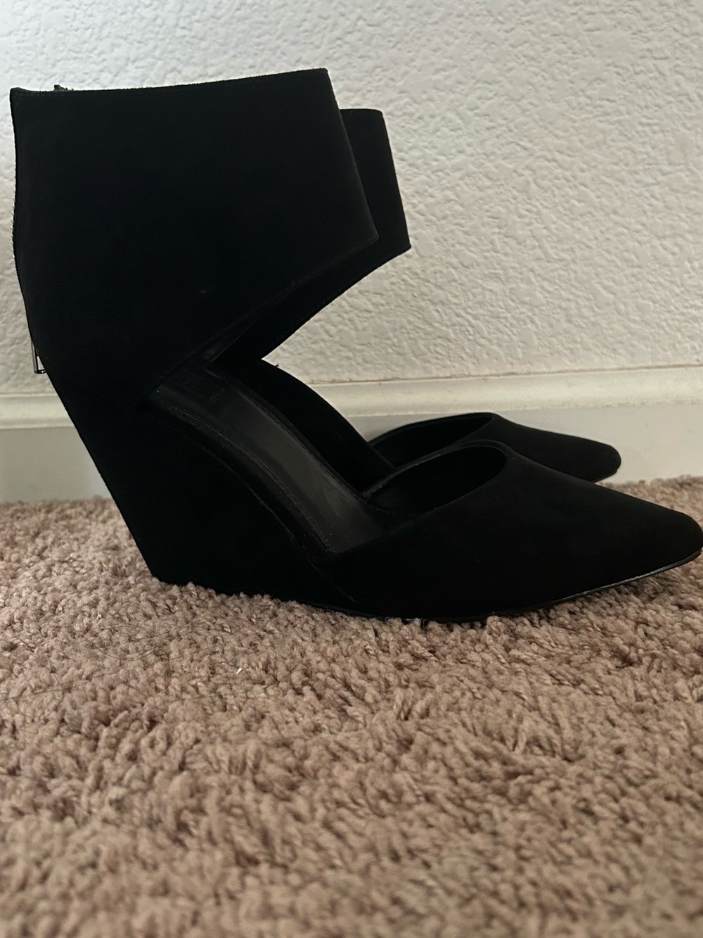 Forever 21 Black Suede Pointed-Toe Wrap Wedge Heels